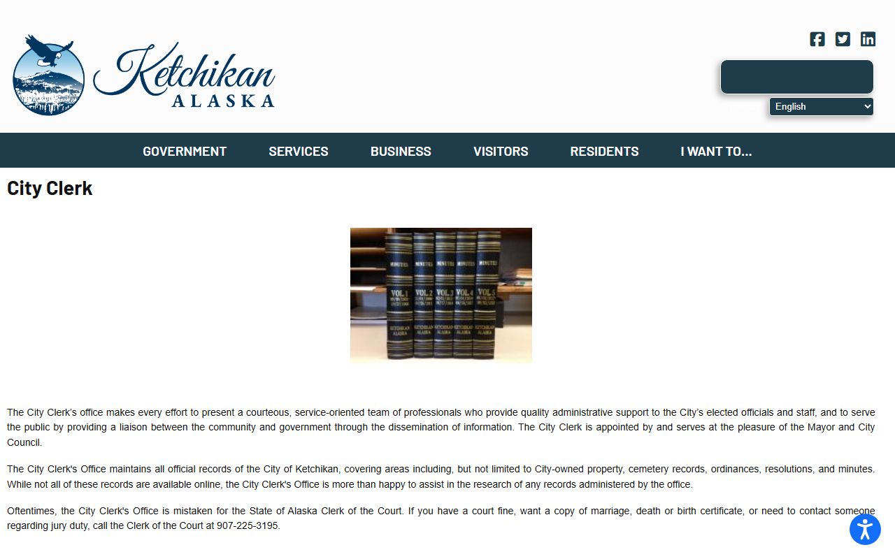 Ketchikan city clerk office page for people search records