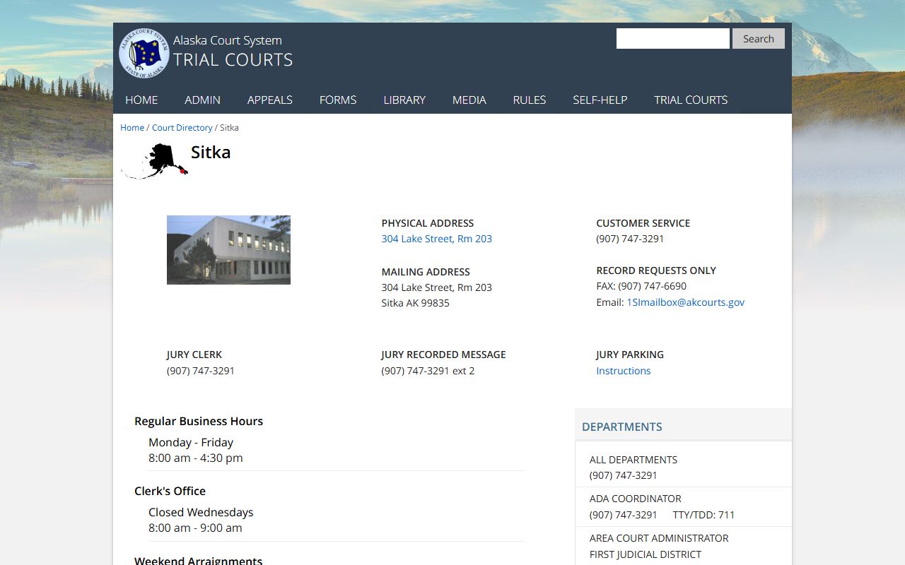 Sitka people search Superior and District Courts directory page